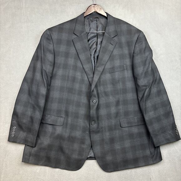 Oak Hill Blazer Mens 3XLT 54/56 Black Gray Plaid Sport Coat Jacket